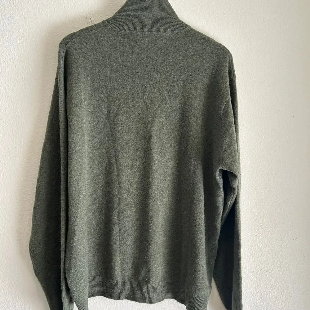 Alan Flusser Cashmere 1/4 Zip Sweater Green Mens XL Luxury Knit Pullover